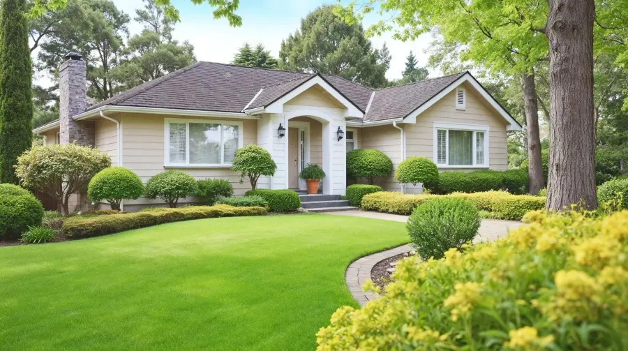 Relaxing landscaped backyard patio and lawn at a Montclair, NJ home