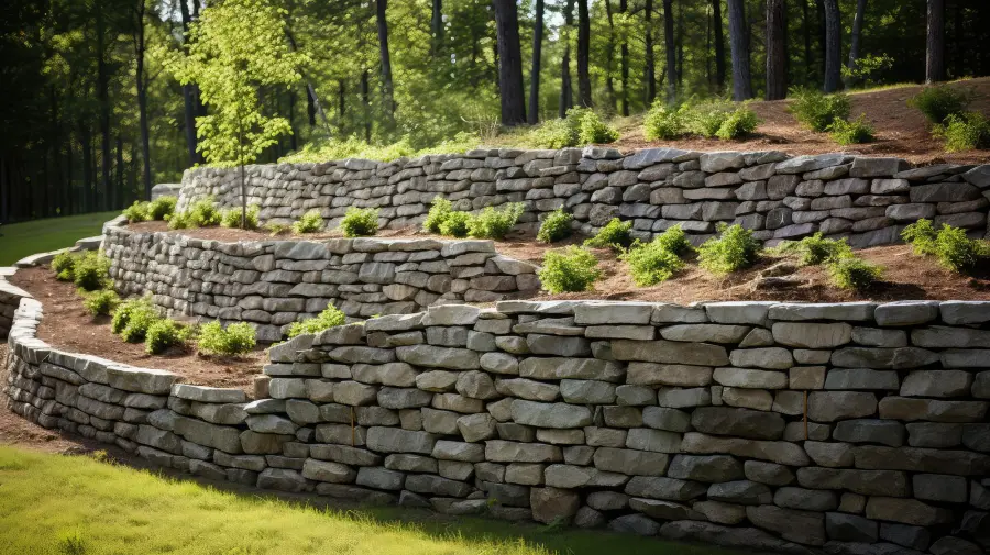 Natural stone retaining wall built by a landscape contractor in Montclair, NJ