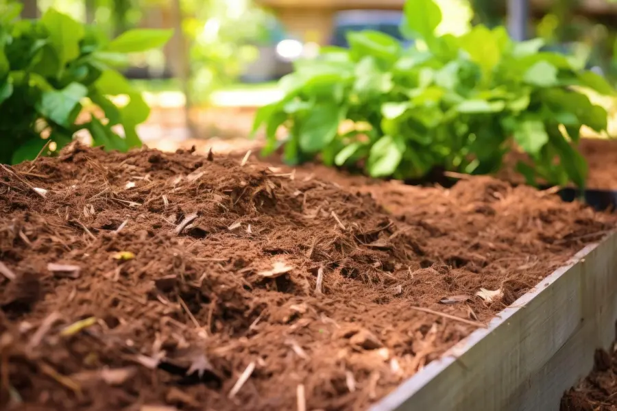 Freshly mulched garden bed with new plantings installed at a Montclair, NJ home